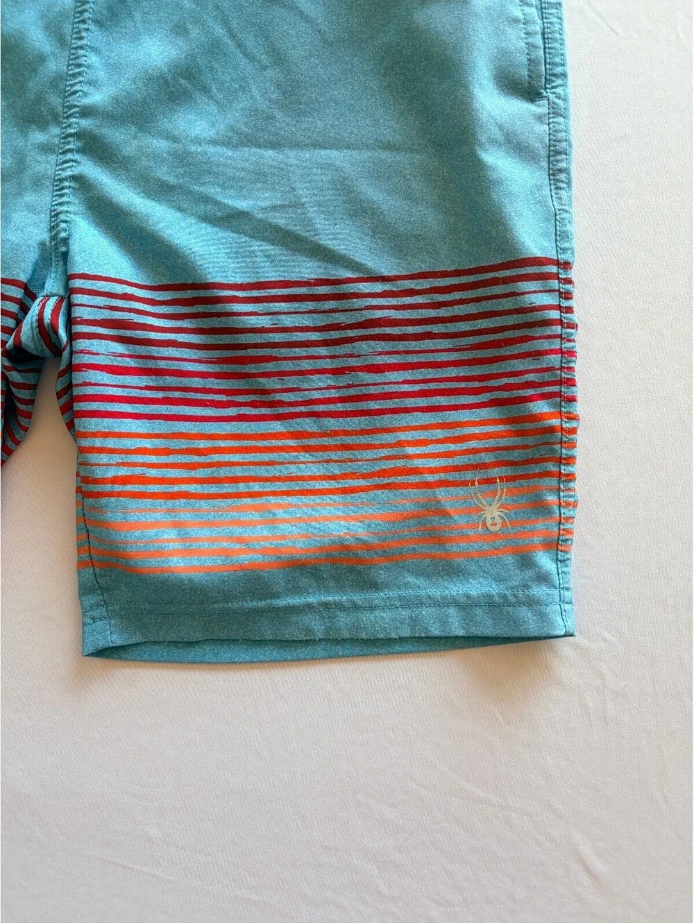 Spyder Boys Swim Trunks Size M 10/12 Blue Orange Striped Board Shorts